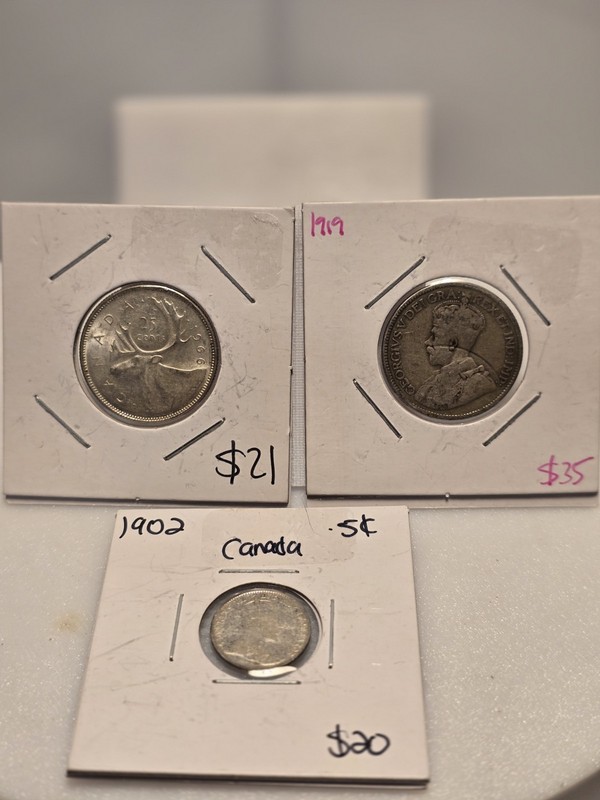 Foreign Silver Coin Lot Canada Newfoundland 1902 1919 1969 5C 25C Silver Coins