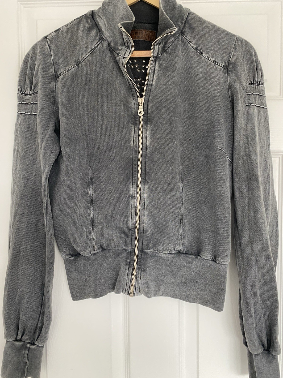 Rare Vintage Fornarina Eyelet Logo Moto Jacket - Grey Acid Wash Y2K