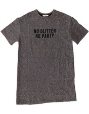 ZARA Womens Trafaluc Oversized Graphic T-Shirt Dress UK 10 Small Grey AZ10