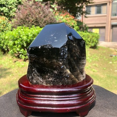 4.18LB Natural Smoky Quartz Mineral Quartz Crystal Mineral Reiki healing+Stand