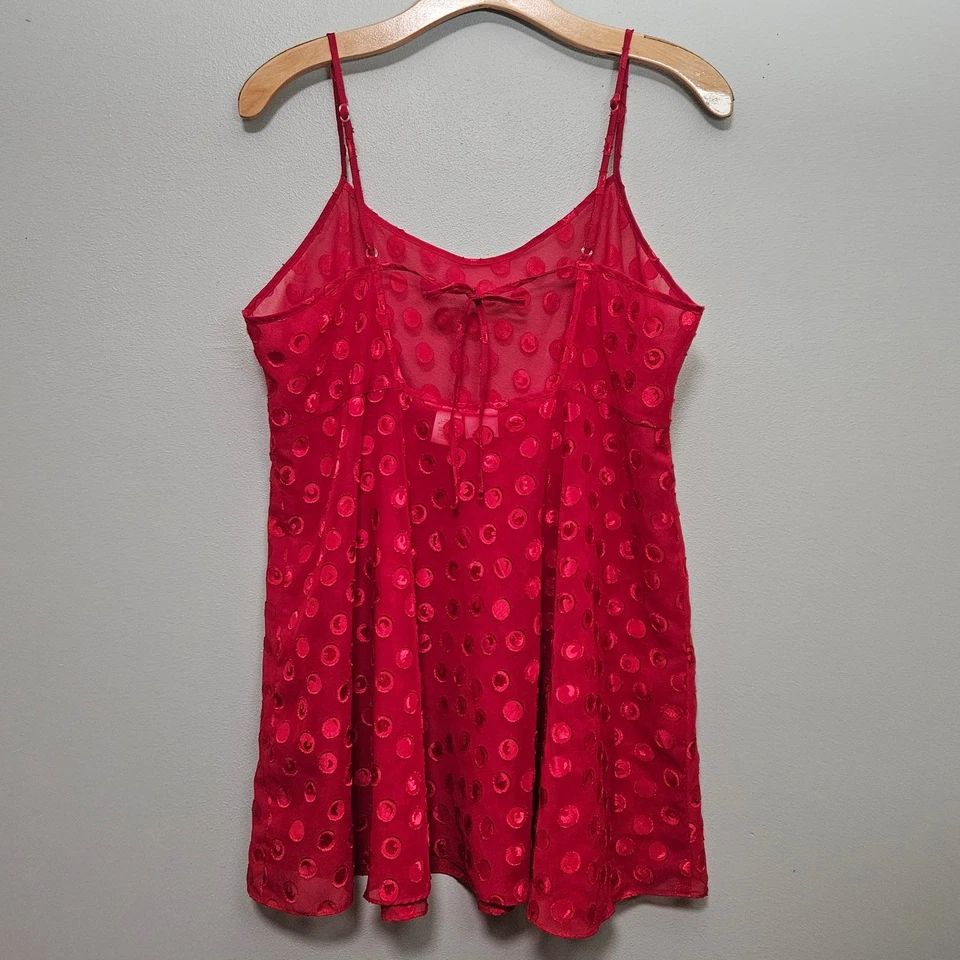 Vestido Babydoll Gilligan & O’Malley Med Rojo Lunares Transparente Camisón Pin Up Y2K Foto 2 de 4