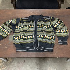 Seminole Patchwork Jacket - Black Handmade In Cotton Rickrack lined Zipper Vtg