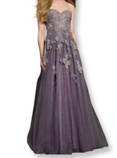 Jovani Purple Strapless Sweetheart Beaded Tulle Evening Prom Gown Size 4