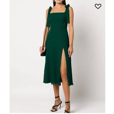 Reformation Emerald Green Twilight Midi Cocktail Slit Dress Size 2