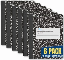 1InTheOffice Graph Paper Composition Notebook 6-Pack, Quad Ruled, 7.5" x 9.75"