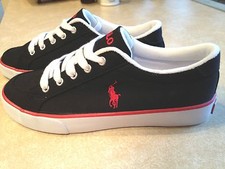 NEW BOY GIRL RALPH LAUREN BRISBANE BLACK RED WHITE CANVAS SCHOOL SNEAKER SHOES 4