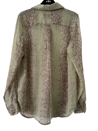 French Connection Snake Print Sheer Green Blouse, Summer Beach Holiday, Size 8 - Picture 2 of 7