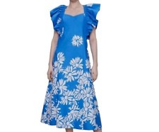 ZARA Daisy Floral Statement Ruffle Sleeve Midi Dress Size Medium Sweetheart Neck