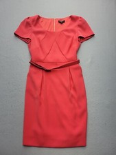 Tahari Women Dress 4P Red Sheath Short Sleeve Knee Length Polyester Casual
