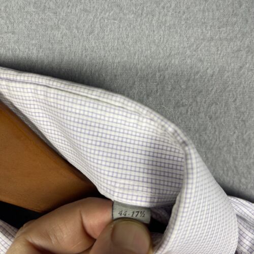 Canali Dress Shirt 17.5-44 Lavender Checked Micro Plaid Made In Italy - Picture 5 of 16