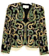 Oscar de la Renta Crystal Jewel Velvet Embroidered Vintage Dress Jacket US 4 6