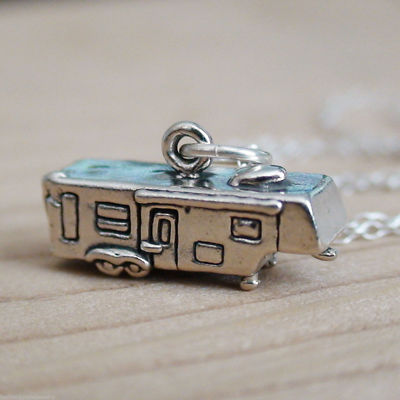Sattelkupplung Anhänger Halskette - 925 Sterling Silber - Camper Camp Wohnmobil Reise 