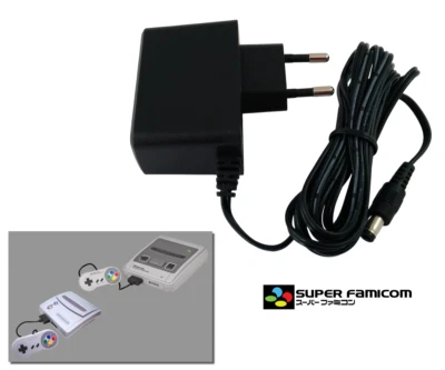 RETRO GAME SUPPLY Power Supply for Nintendo Super Famicom - 2m Cable - EU Plug - AC Adapter PSU