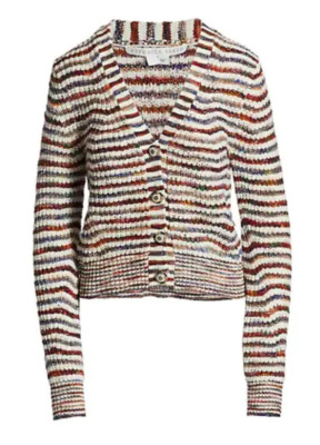 VERONICA BEARD Sweater Women sz M Burgundy Striped DOLRA Cardigan Soft NWT