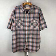 Duluth Trading Co Free Swingin Chambray Plaid Shirt Mens 2XLT Blue Gold