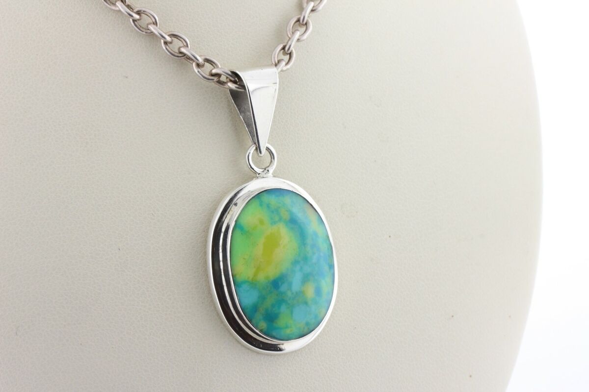 Mexico 925 Sterling Silver TC-13G Oval Blue & Yellow Marbled Mexico 925 Sterling Silver TC-13G Oval Blue & Yellow Marbled
