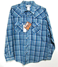 Wrangler Western Wrancher Shirt Mens XL Blue Plaid Pearl Snap Cowboy Rancher New