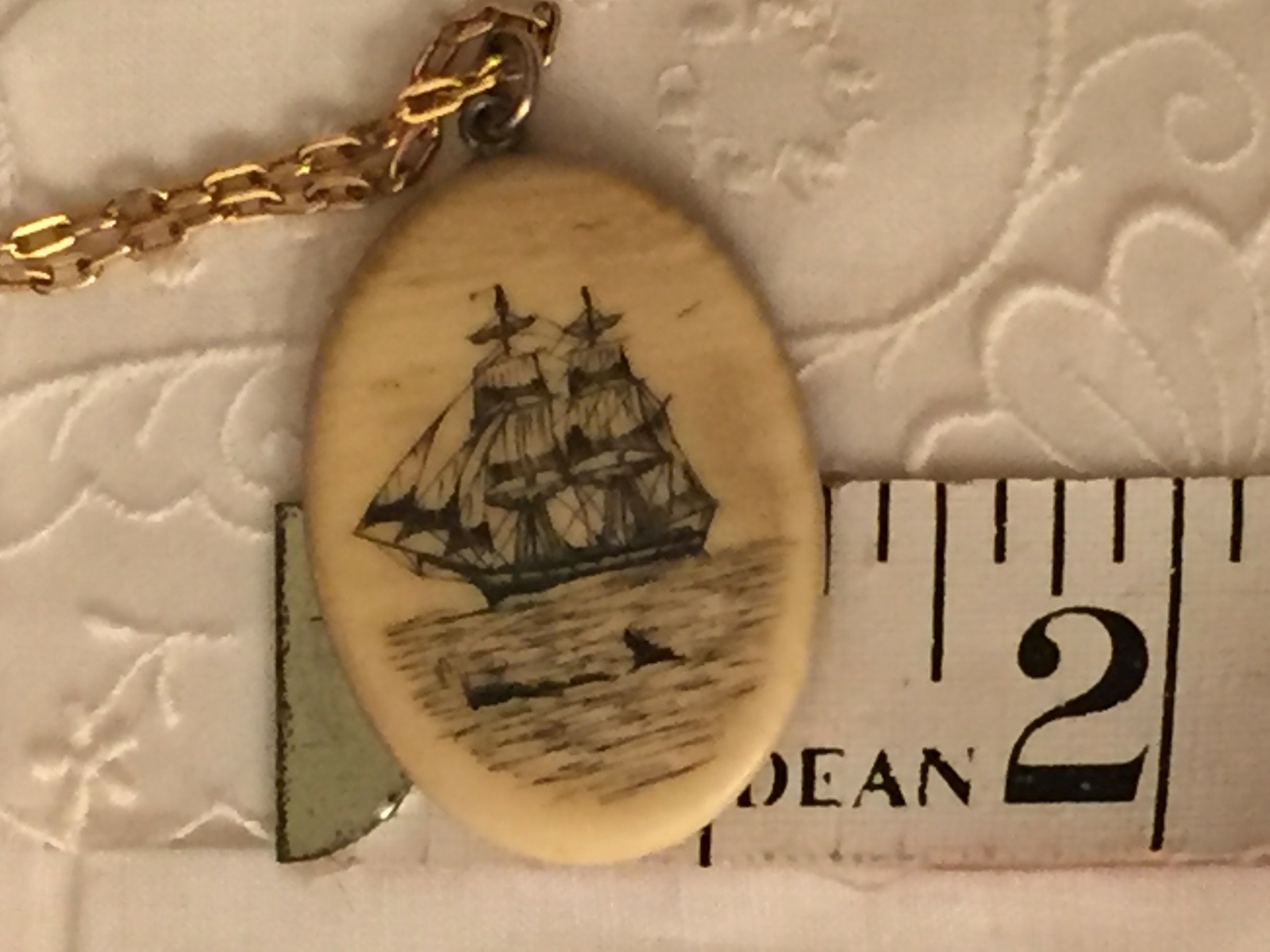 Antique Scrimshaw Tall Ship Pendant 