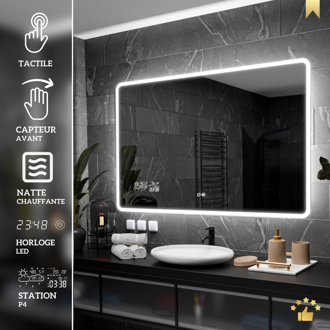 Miroir Mural LED Avec Interrupteur Tactile - Modèle Osaka - Sur Mesure - Neuf Sous Emballage
