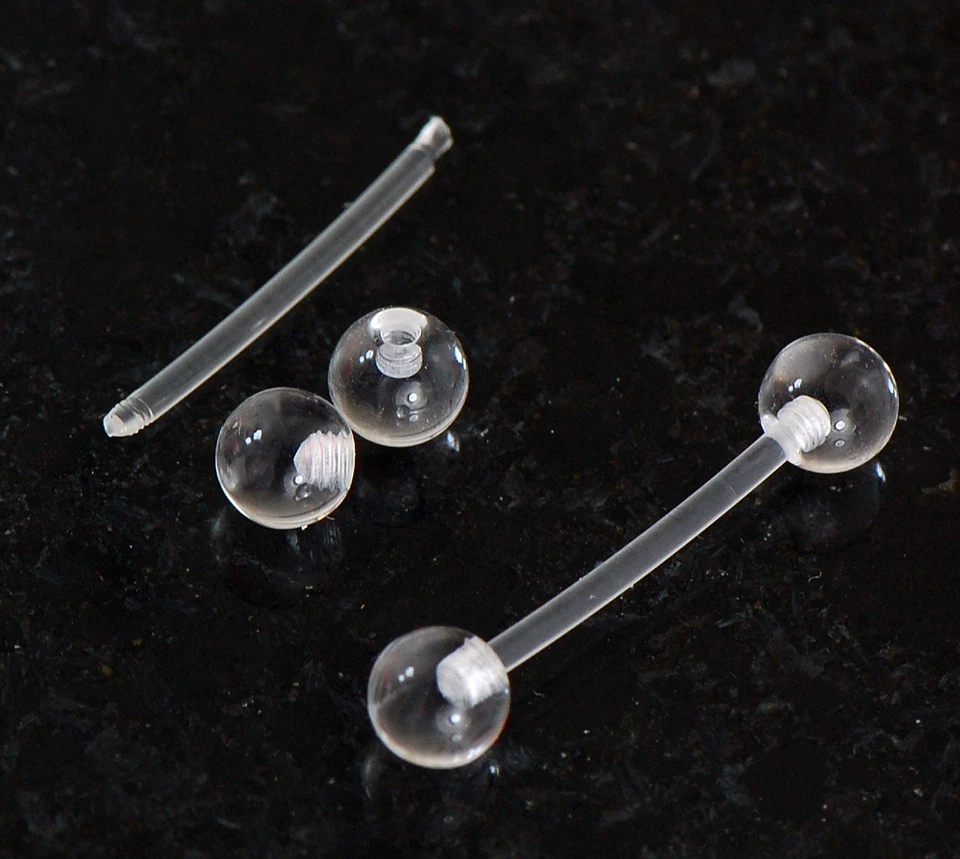 Retenedores de barras de pezón Bioflex totalmente transparentes de 4 piezas 14 g 3/4" sin níquel sin metal Foto 3 de 3
