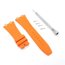 27mm Orange Rubber Band Silver Steel Connector Strap For AP Royal Oak 39mm 41mm