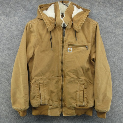 Carhartt Jacket Womens Medium Brown Weathered Wildwood Sherpa Lined Canvas