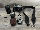 Pentax Me Super 35mm Slr Film Camera W/ 2 Lenses, Flash, Exposure Meter Untested