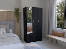 Riverside 3-Door Mirrored Armoire - Black