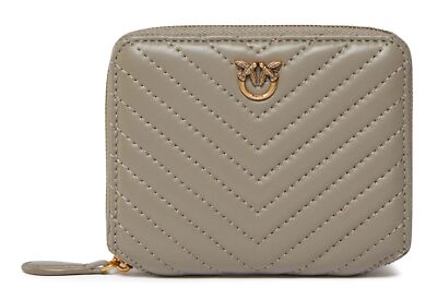 PINKO Taylor Zip Around Sheep Nappa Chevron Geldbörse Walnut - Antique Gold Neu