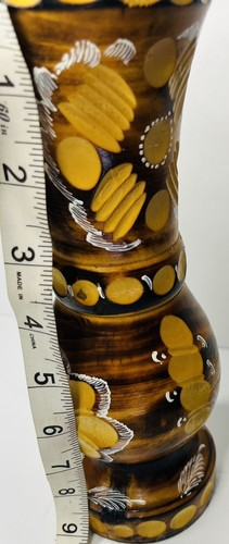 Vintage handgeschnitzte dekorative Holzvase graviert Wohndeko Massivholz, 9 Zoll - Bild 13 von 13