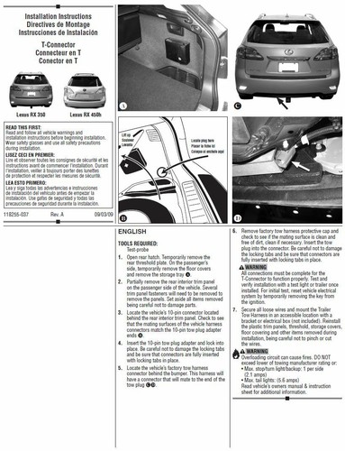 Trailer Tow Hitch For 10-12 Lexus RX350 13-15 Exc F Sport 10-15 RX450h w/ Wiring - Picture 5 of 5