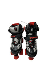 Schwinn Roller Skate Shoes Boys Size 1-4 with 4 Wheels Black Red Lace Up Vintage