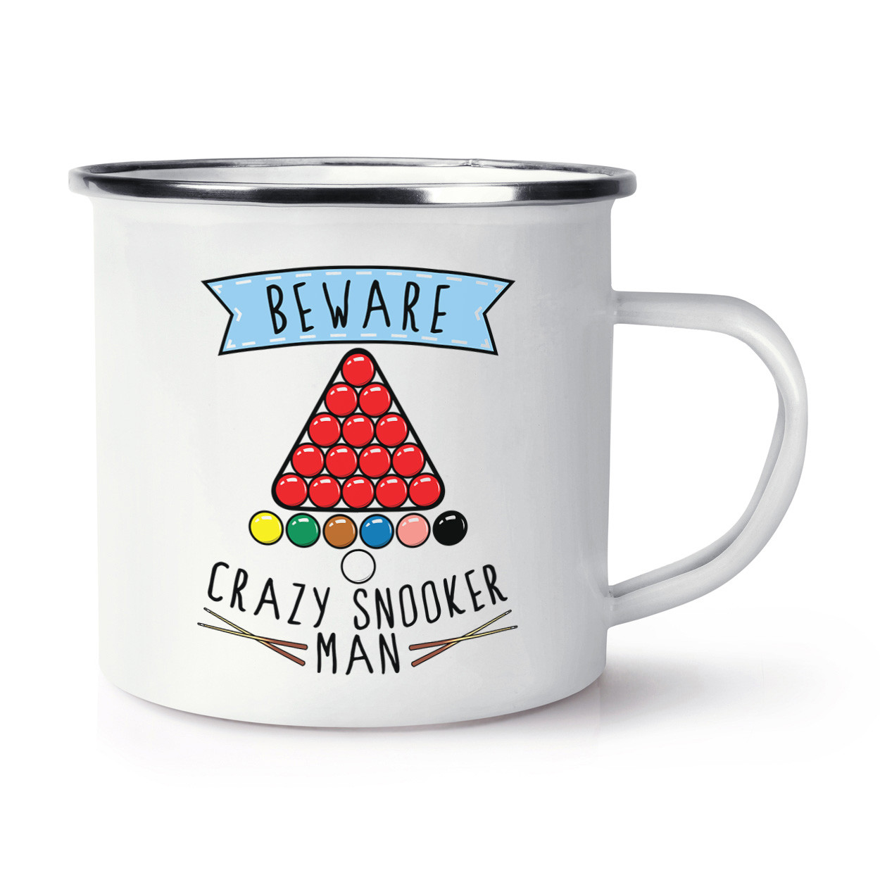 Beware Crazy Snooker Man Retro Enamel Mug Cup - Funny Sport