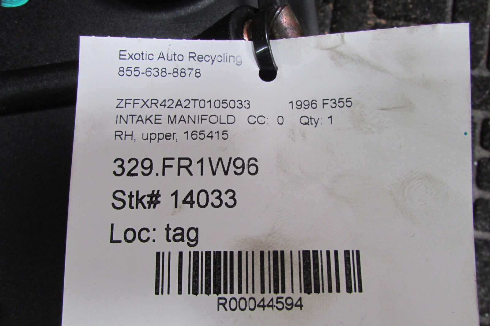 Ferrari 355,RH,Right Upper Intake Manifold, Used, P/N 165415