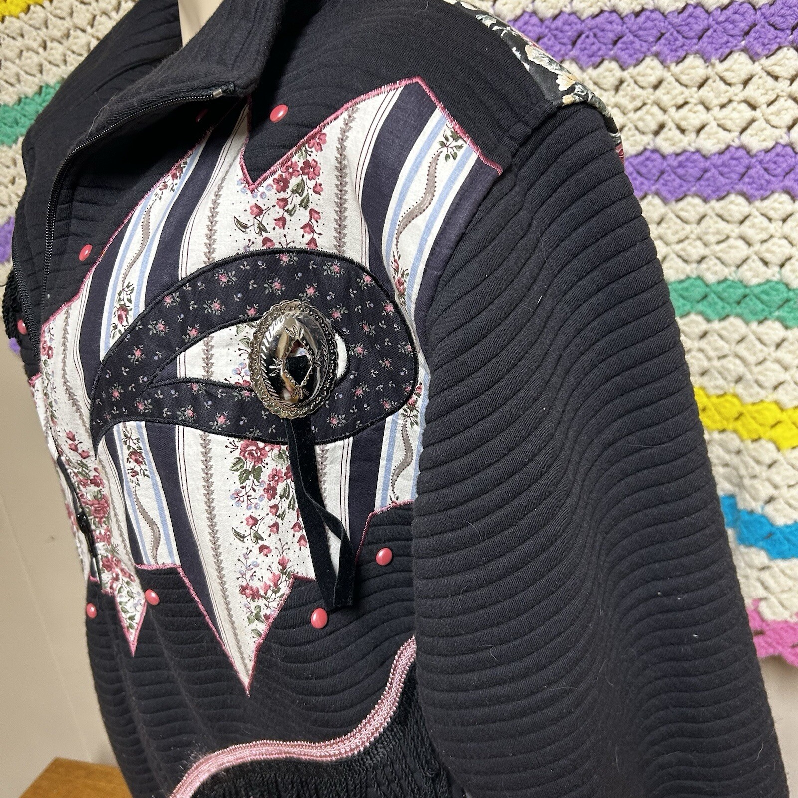 Western Patchwork Jacket Vtg Size Small Oversized… - image 5