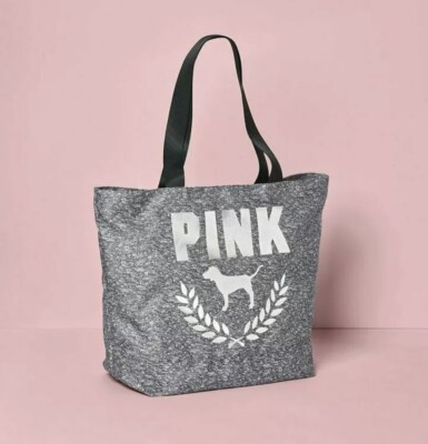 Victoria's Secret PINK Heather Grey Weekender School Beach Zip Bag Getaway