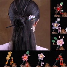 Chinese Style Wooden Hair Chopstick Stick Pin Handmade Elegant Flower Hairpin 