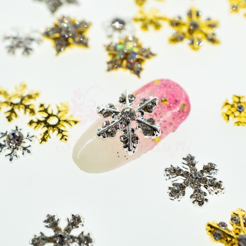 100 Mix 20 styles Silver Gold Christmas Snowflake Nail Art Alloy Charms Manicure - 第 4/5 張圖片