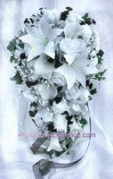White, Black & Silver Wedding Set Roses Lilies Silk Wedding Flowers Bouquet White, Black & Silver Wedding Set Roses Lilies Silk Wedding Flowers Bouquet