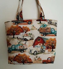 Handmade Trucks Pumpkins Barns Trees Purse Tote Bag