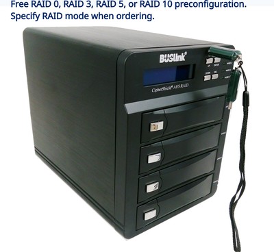 88 TB 4 Bay RAID FIPS 140-2 HIPAA 256-bit AES USB 3.0/eSATA Hardware Encrypted