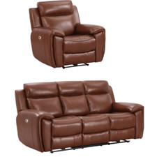 Leather Recliner Sofa Set 3+2+1 Electric Genuine Black/ Grey /Tan / New (ANNECY)