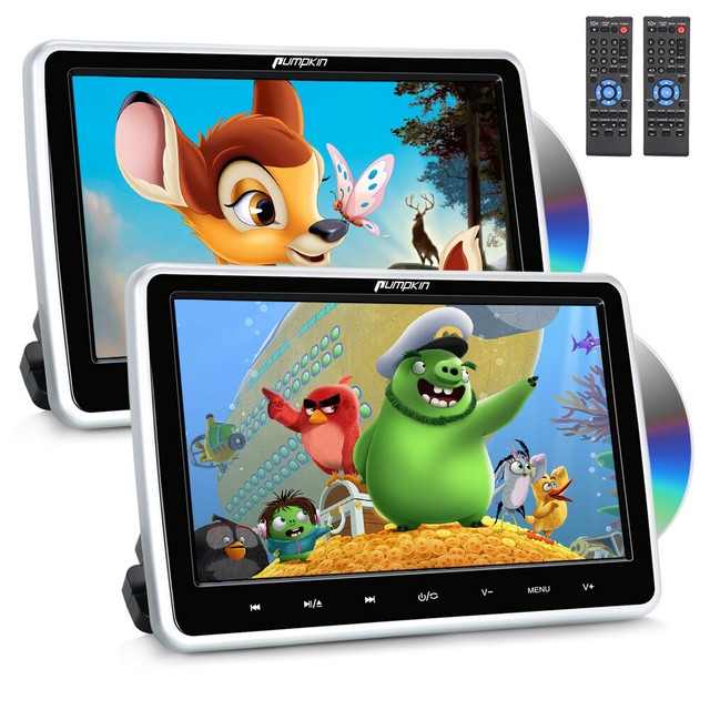 2X 12" LCD Portable DVD Player Car Headrest Dual Moniter Battery USB SD for kids eBay