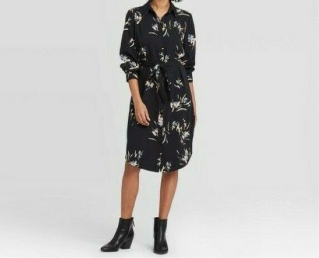 a Day Black Floral Printed Collared 