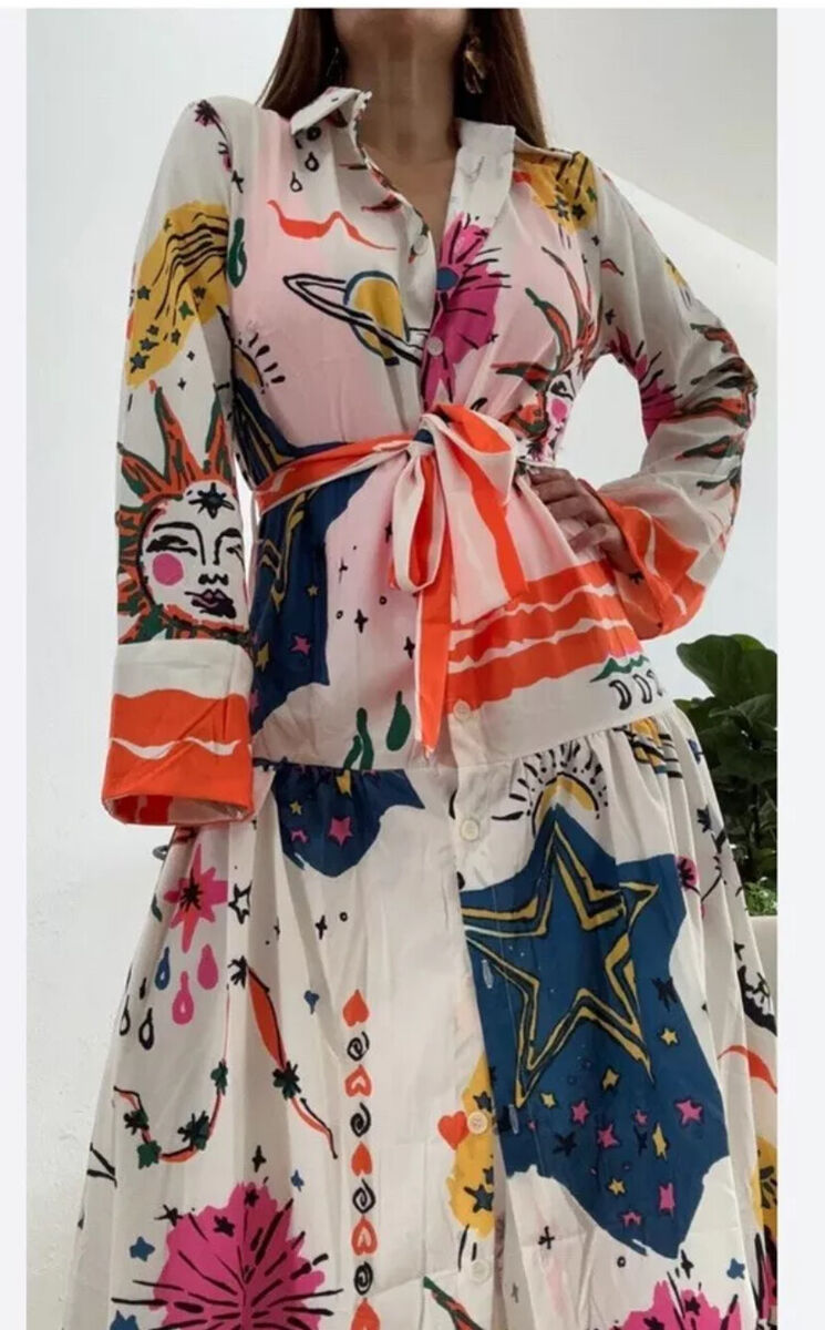 ZARA PRINTED DRESS WITH BELT COLLARED BUTTONED NEW SIZE S ZARA PRINTED DRESS WITH BELT COLLARED BUTTONED NEW SIZE S