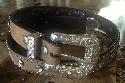 小物 brown silver studs leather belt Brown Leather Belt with Rhinestone Studded Arrows and