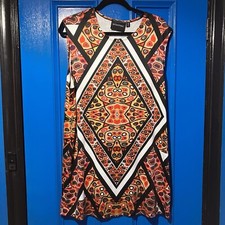 Mink Pink Red Brown Yellow Kaleidoscope Black White Geometric Shift Dress Medium