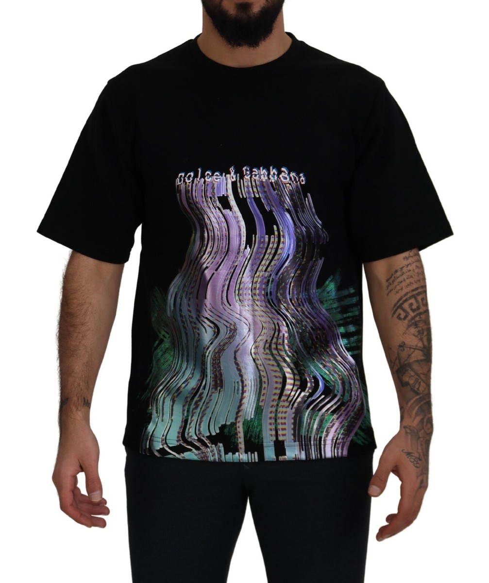DOLCE & GABBANA T-shirt Cotton Black Printed Crewneck Tee IT44 