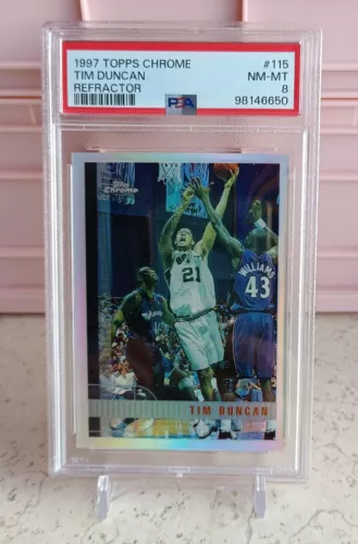 Tim Duncan Refractor 1997-98 Topps Chrome #115 RC Rookie Refractor  PSA 8  Spurs