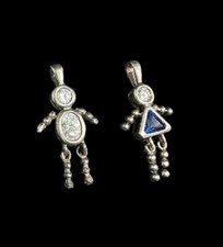 925 Boy Girl Birthstone Child Charms Blue Emerald Clear Vintage Sterling Silver